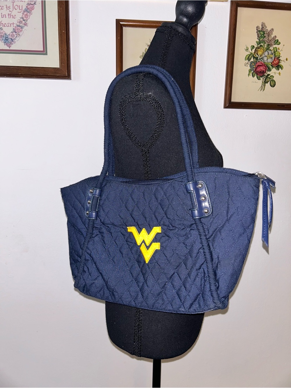Quilted Navy Tote with Yellow WV Accent